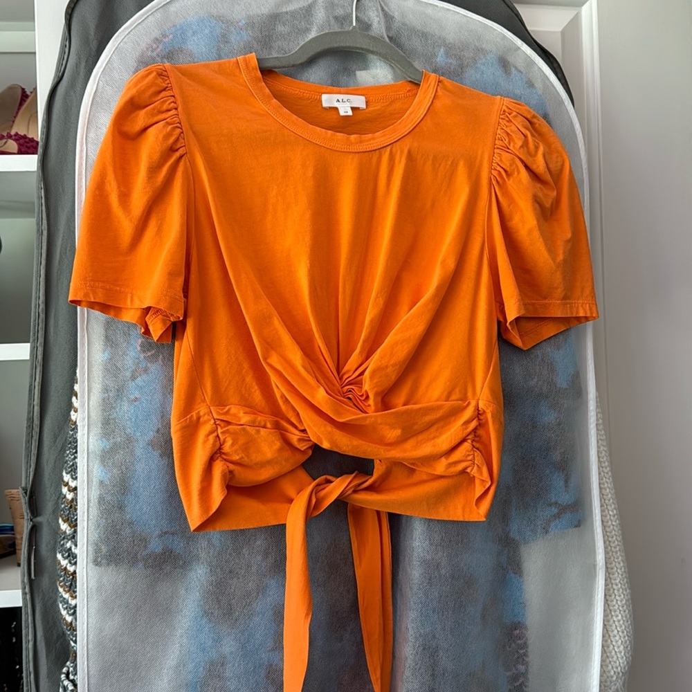 Worn once! Like new ALC orange crop top with front tie detail